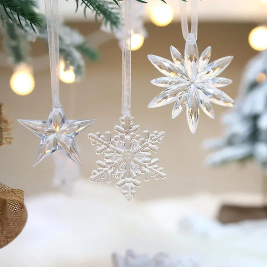 3-pack 2024 Christmas Decorations Christmas Transparent Snowflake Pendants Christmas Tree Home Decorations