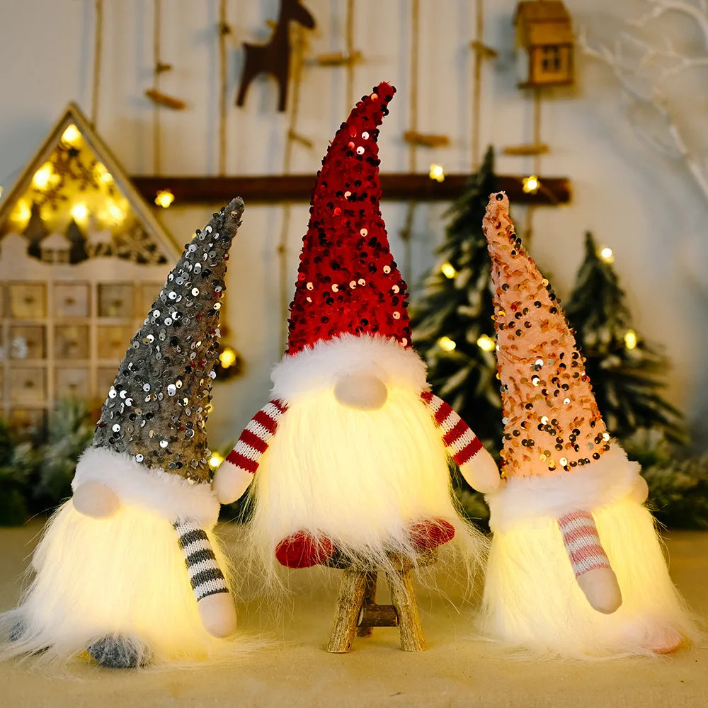 2024 Christmas Decorations LED Gnome Sequins Faceless Doll Night Light for Home Holiday Xmas Ornament Gift Navidad New Year