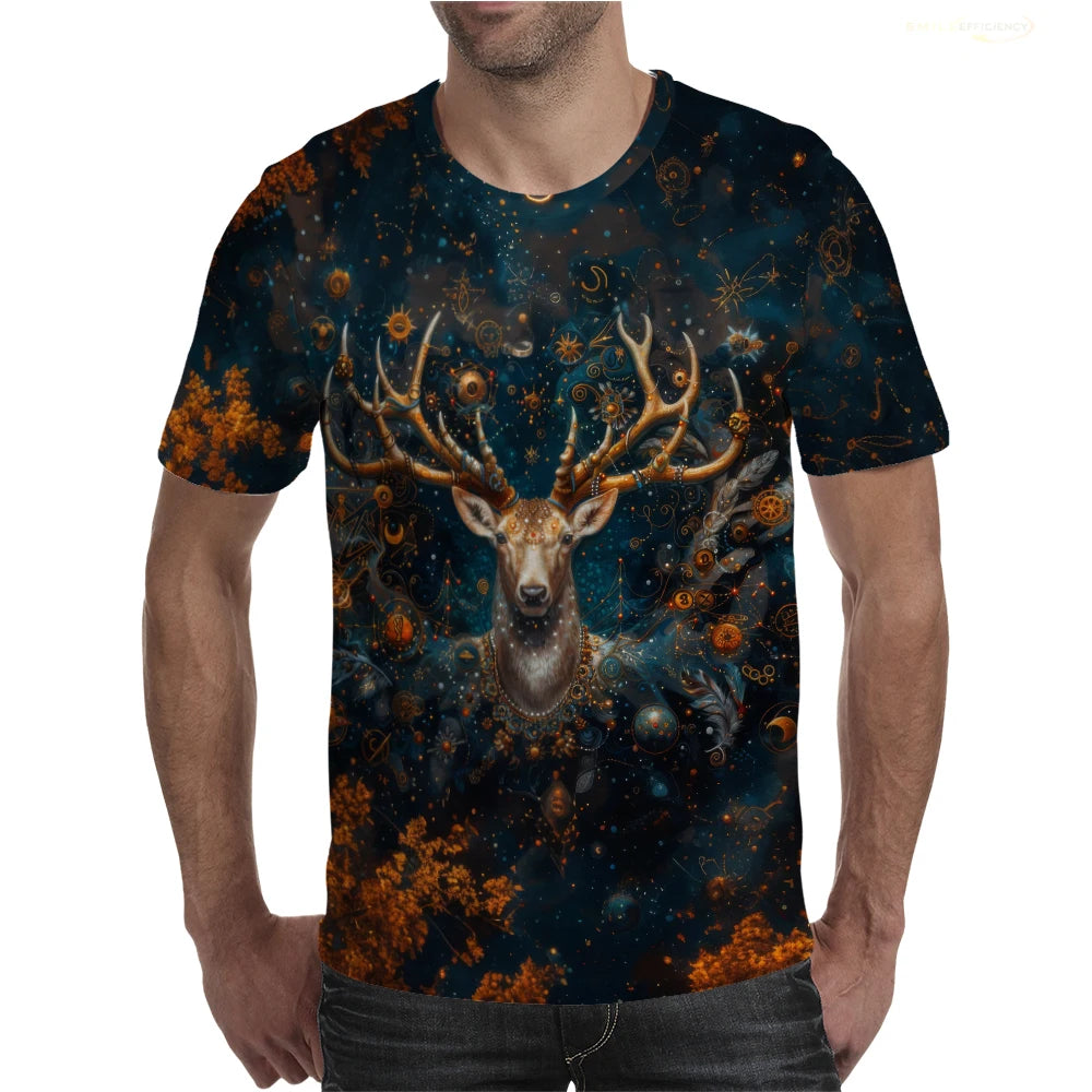 Men's Elk Graphic 3D Printed T Shirts New Seasonal Unisex Casual Fashion T-Shirt Kids Christmas Party Clothing Oversized Tops