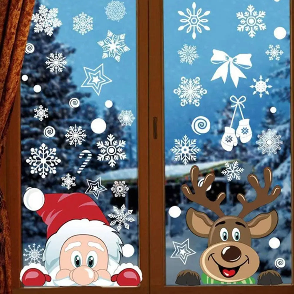 1 Sheet Merry Christmas Decoration for Home Snowflake Window Sticker 2024 Christmas Wall Stickers Kids Room Wall New Year 2025