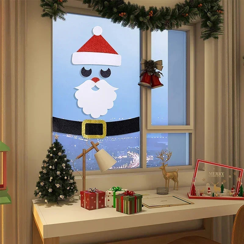 1PCS Christmas Window Stickers Merry Christmas Decorations For Santa Claus Snowman Door Wall Sticker Happy New Year 2024