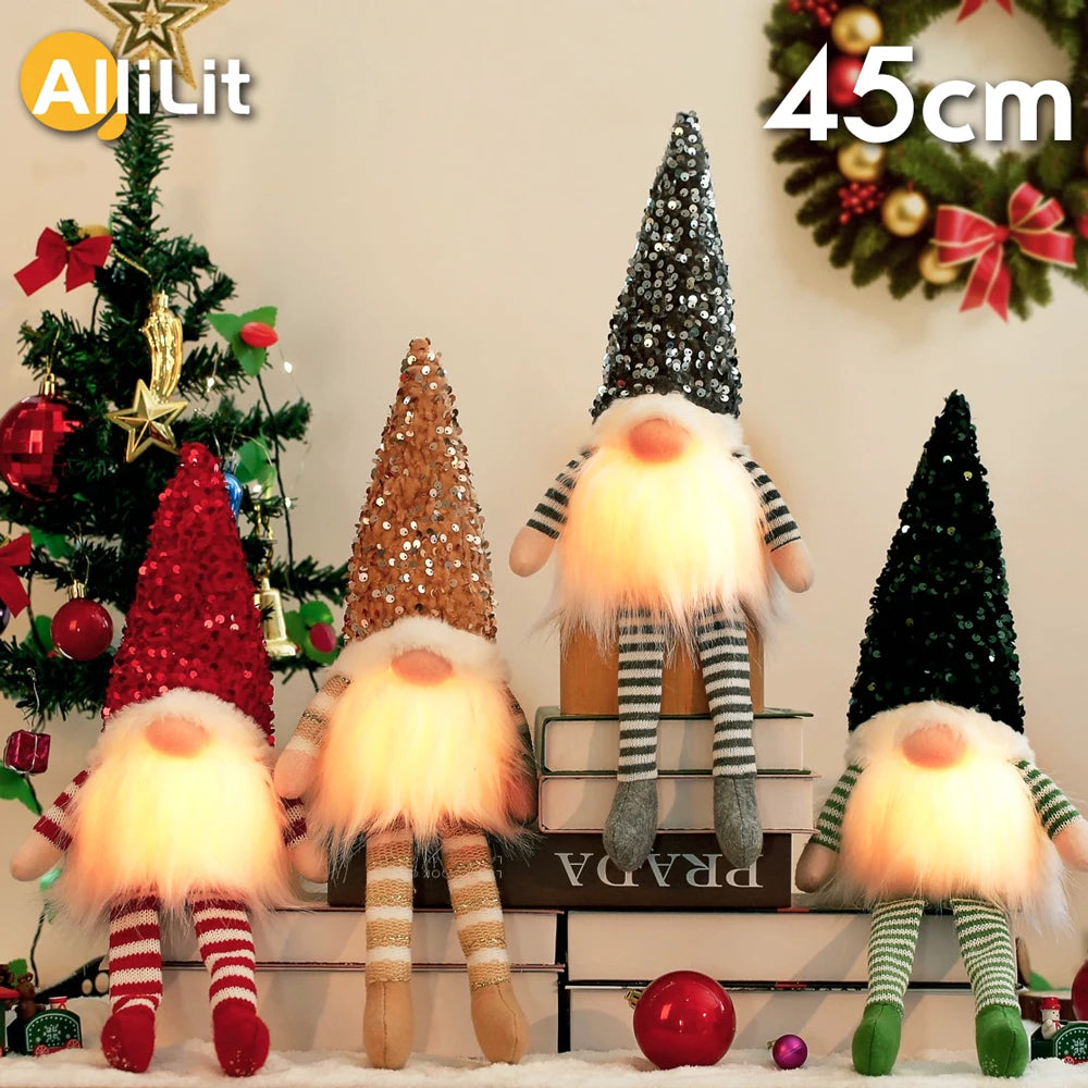 2024 Christmas Decorations LED Gnome Sequins Faceless Doll Night Light for Home Holiday Xmas Ornament Gift Navidad New Year