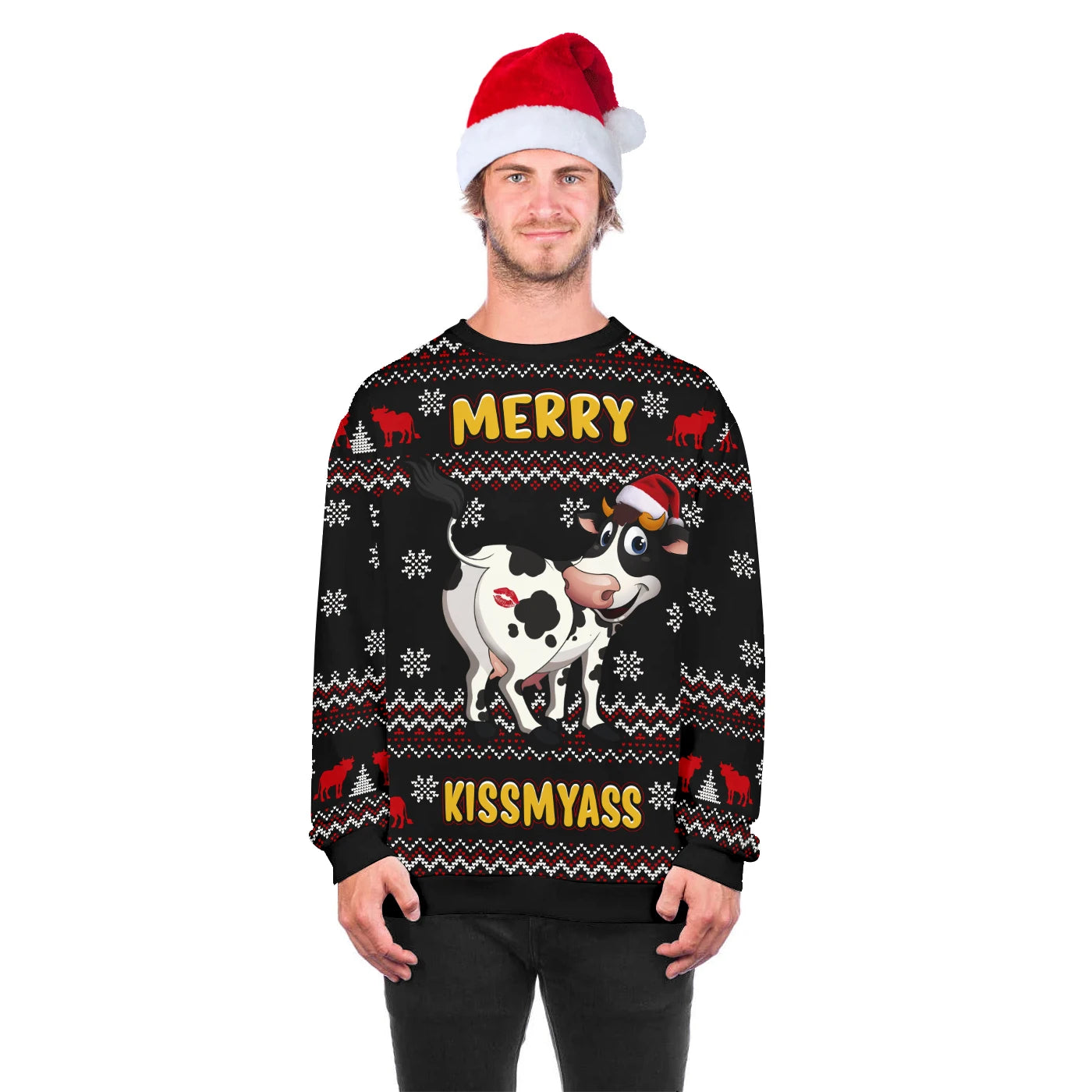 Funny Cow 3D Printed Men Ugly Christmas Sweaters Unisex Holiday Party Dress Up Xmas Sweatshirts Women Clothes