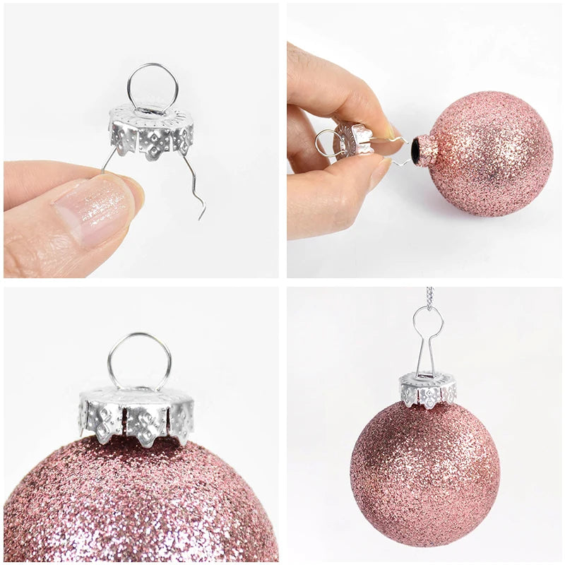 50/100PCS Gold Silver Christmas Ball Caps for Xmas Tree Ornament Removable Metal Hanger Home Decoration Navidad New Year 2024